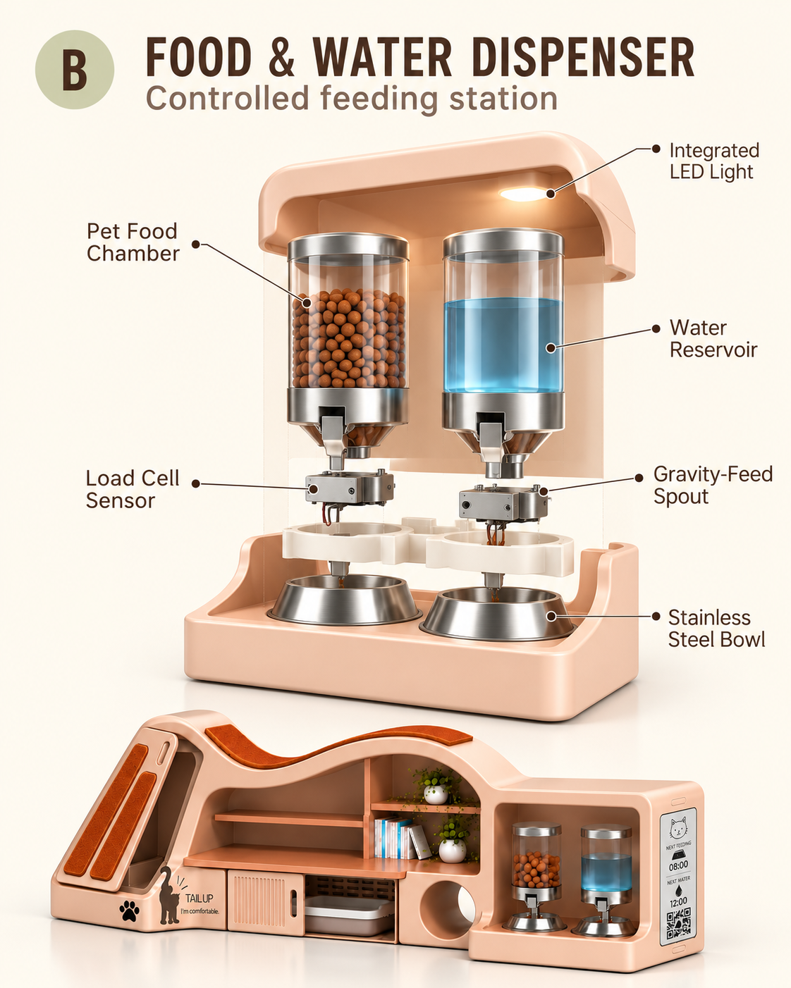 Food and water dispenser component illustration